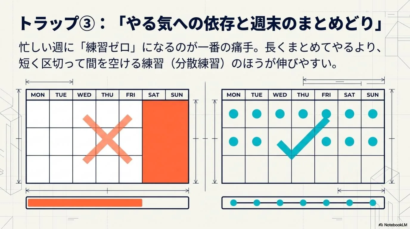 週末の詰め込みより短時間の分散が効く理由