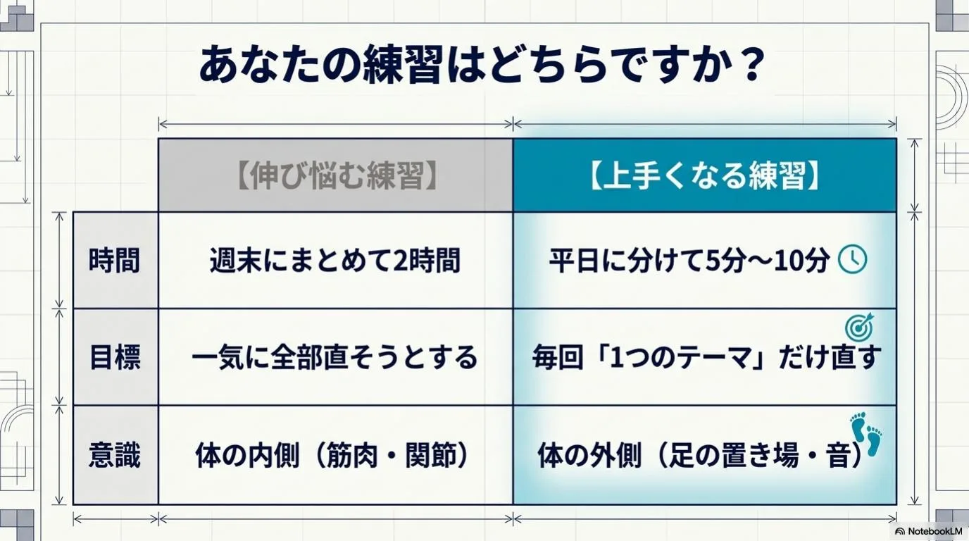伸び悩む練習と上達につながる練習の違い