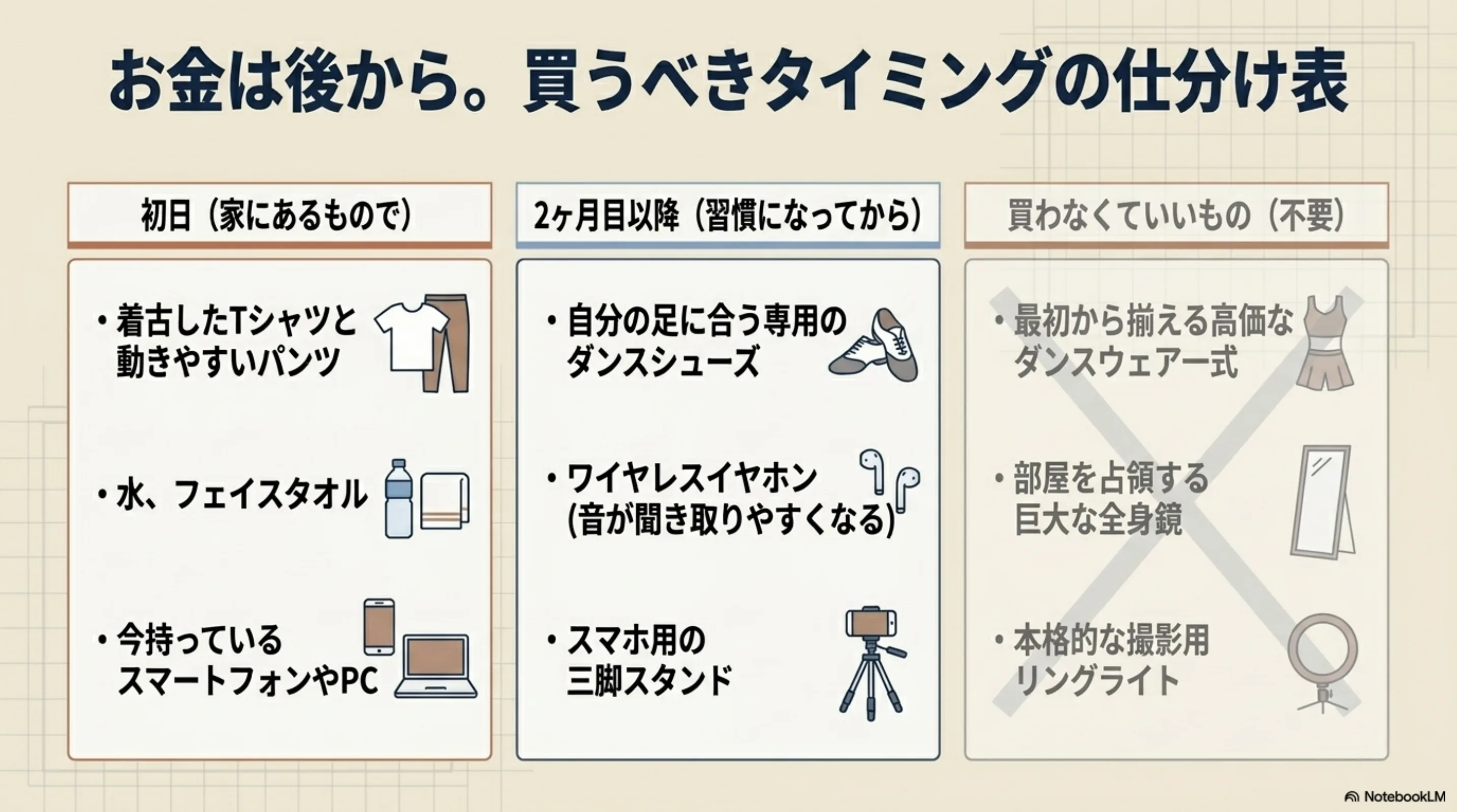 買い足すタイミングと最初は不要な物の整理
