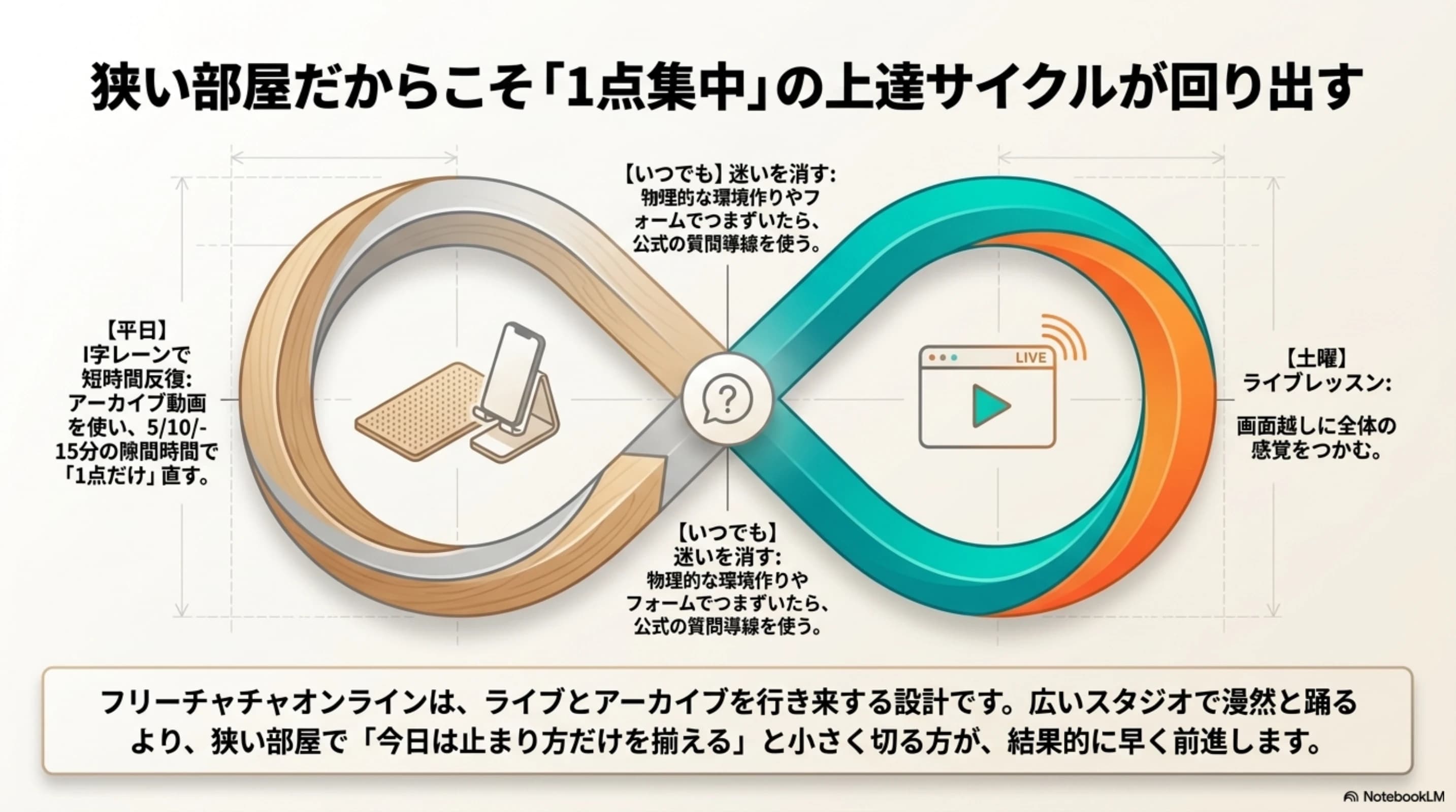 狭い部屋でも1点集中で上達サイクルを回す流れ