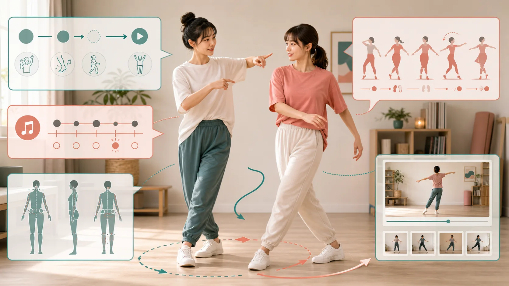 ダンス用語をレッスン進行、カウント、身体、ステップ、復習に分けて見る