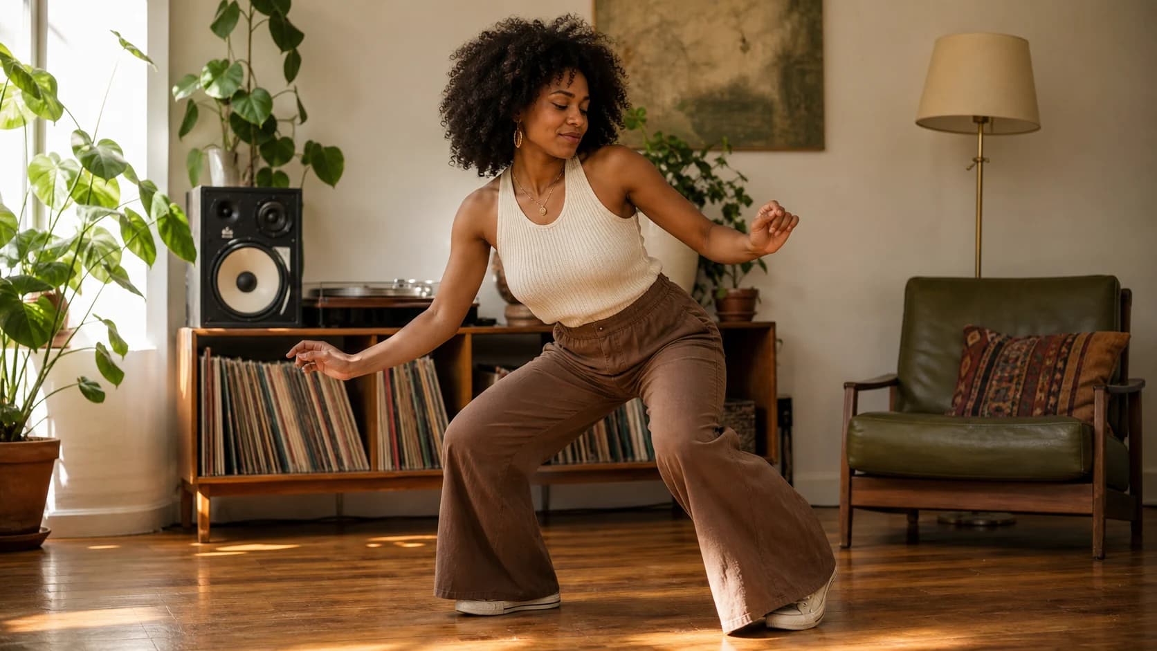 Soul music を聴きながらゆるやかに重心を落とすダンサーの姿