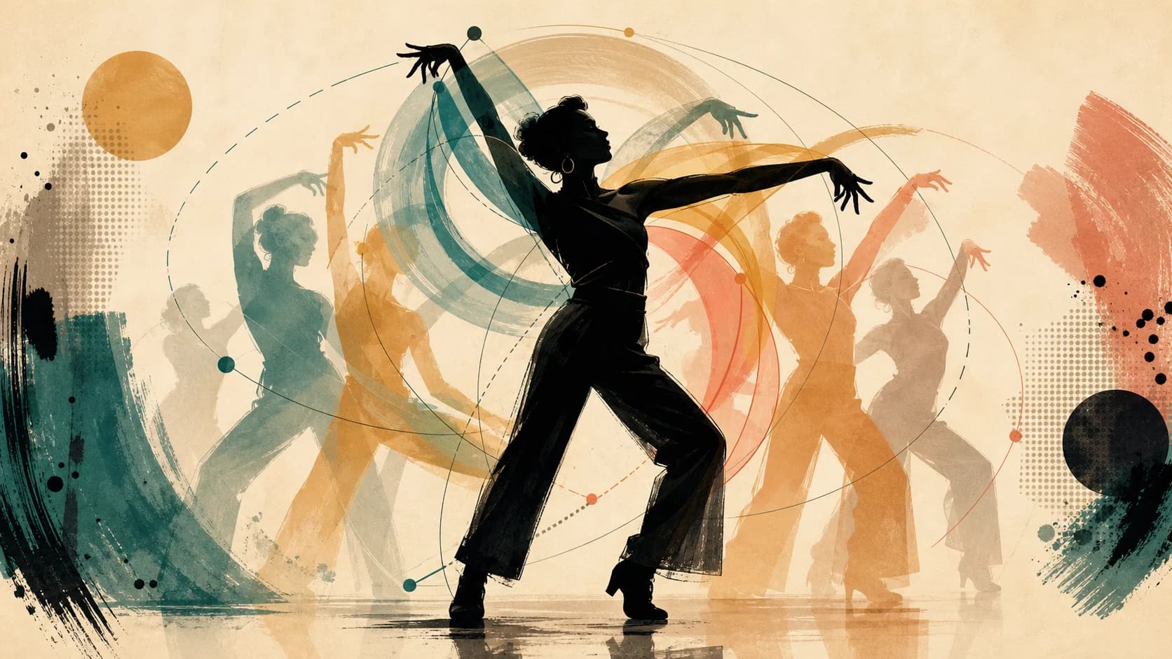 arm path、posing、gesture、musicality、characterが重なってWaackingらしさを形づくる様子を示した図。