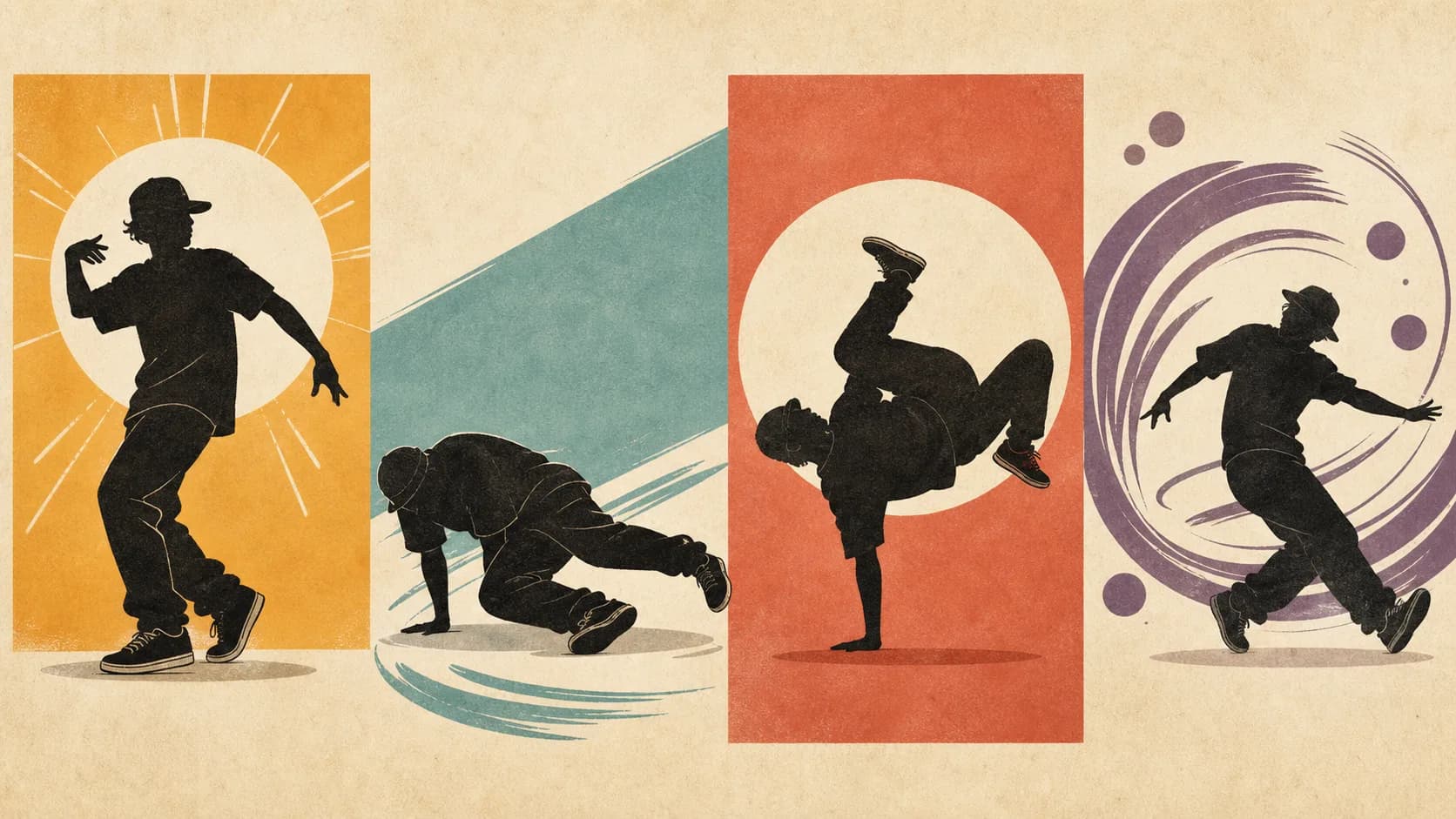 top rock、footwork、freeze、power moveの4つの動きを四象限に分けて配置した構成図