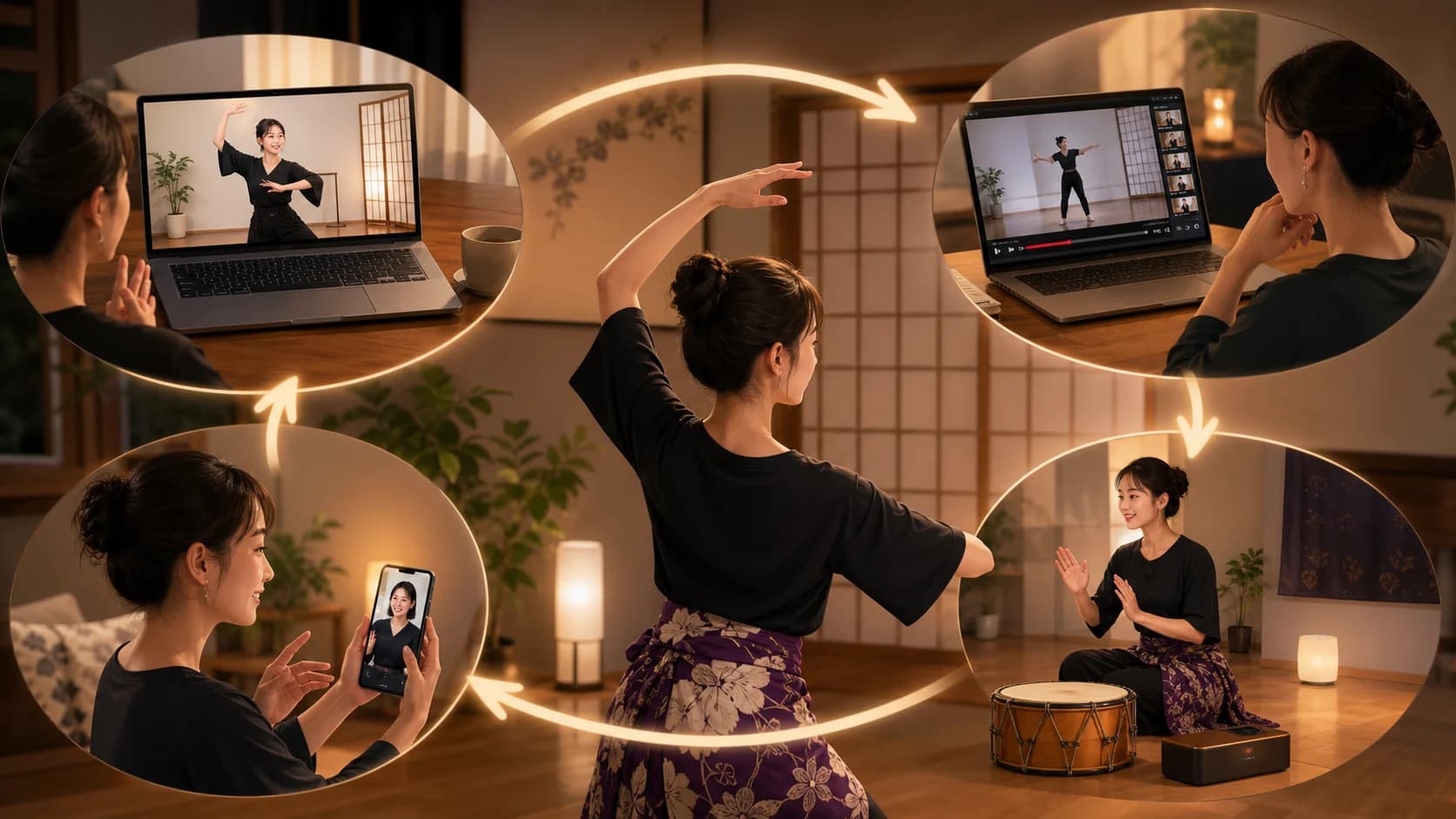 ライブレッスン、アーカイブで復習、公式LINEの質問という3点が小さな円環としてつながる循環図。